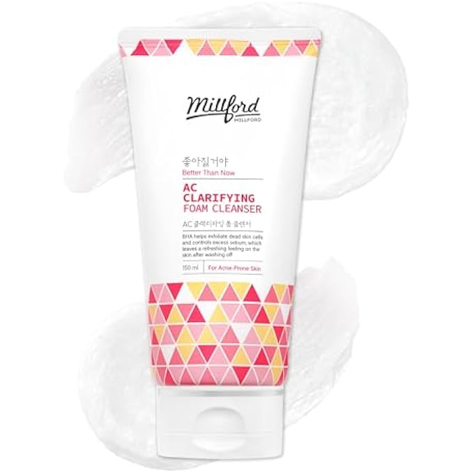 Millford AC CLARIFYING FACE CLEANSING FOAM 150ML/5.1 FL.OZ, DAILY FACIAL FOR OILY SKIN, UNSCENTED, LIGHT TEXTURE, SALICYLIC CLEANSER, BHA, ANTI BLEMISH, KOREAN SKINCARE - Image 1